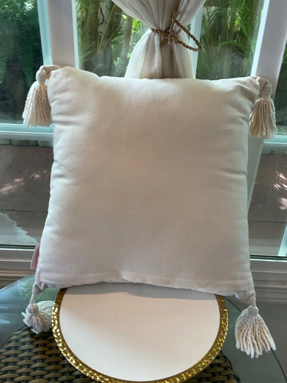 Beaded Cream Colored Snowflake Pillow